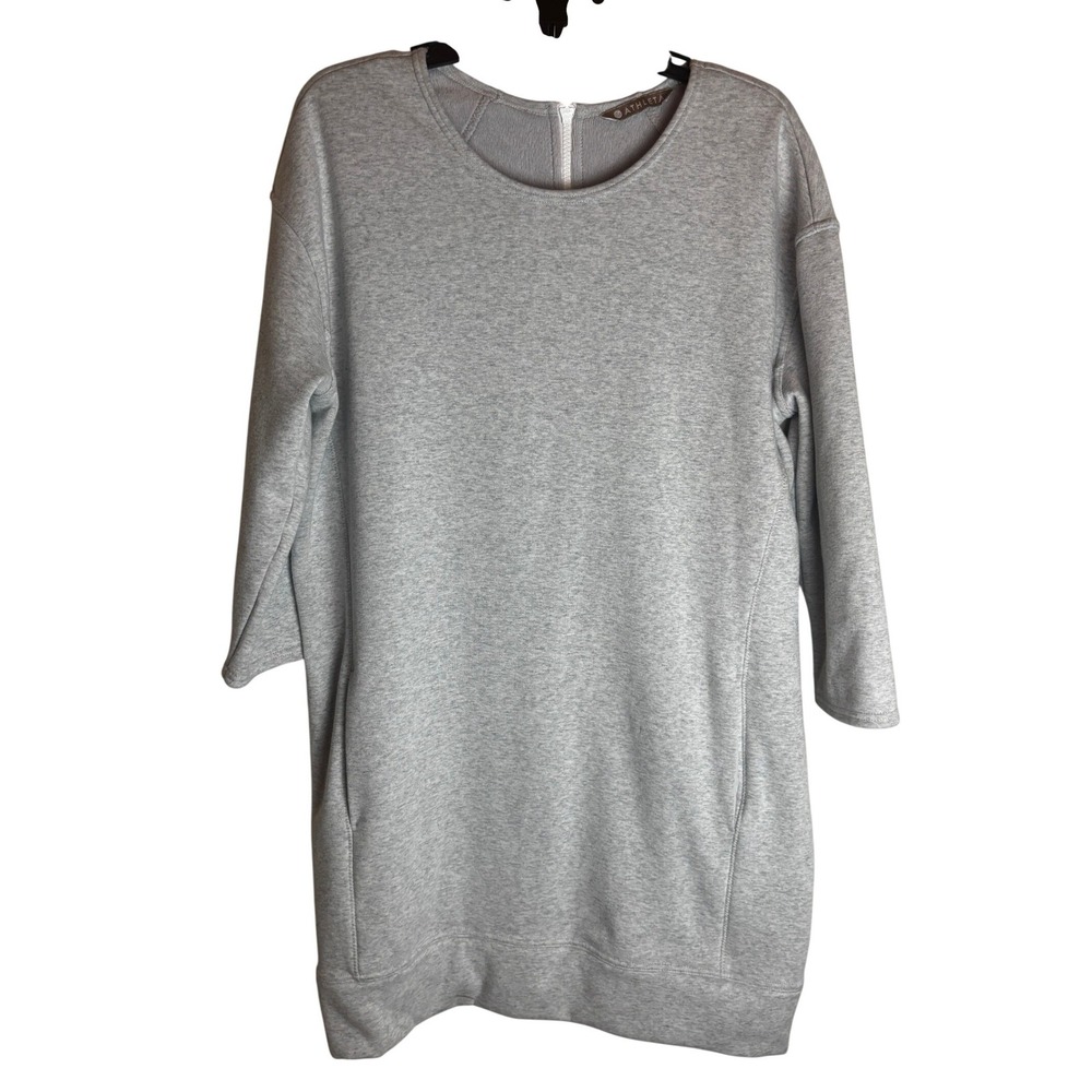Athleta Coaster Luxe Sweatshirt Dress Womens Large Heather Grey Pockets Back Zip